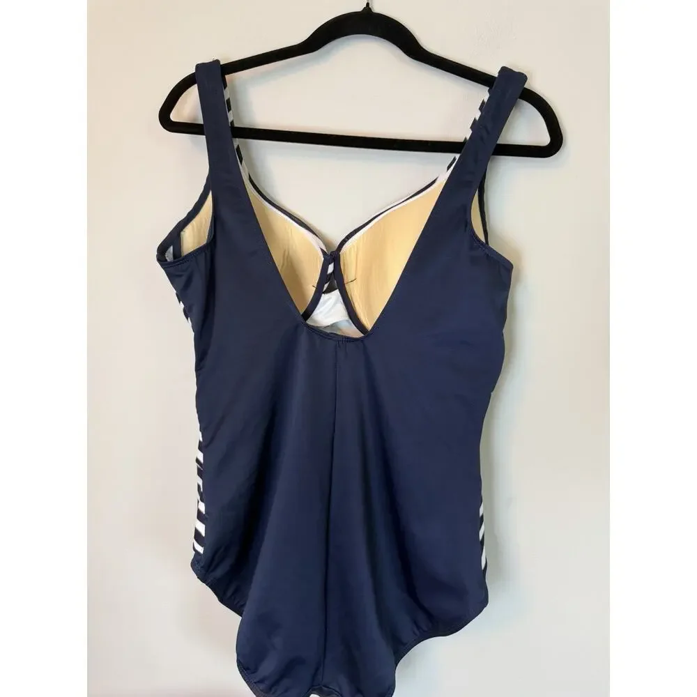 Miraclesuit Navy White Stripe Estilo Underwire One Piece Slimming Swimsuit Sz 16